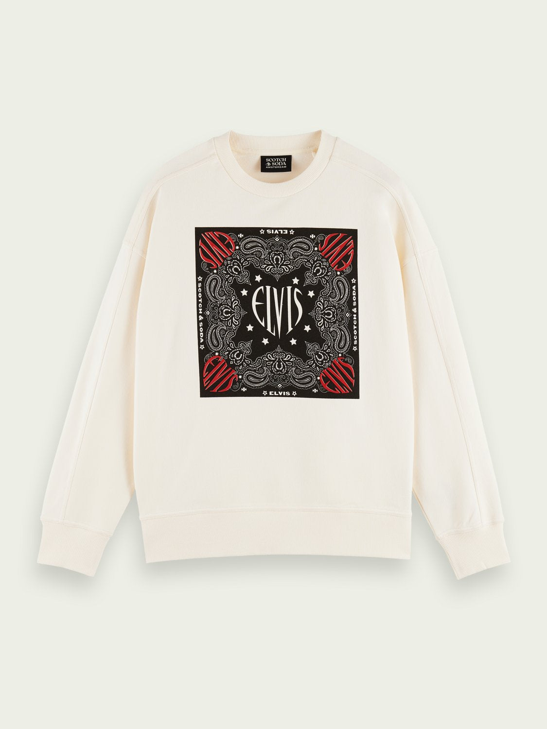 Scotch and Soda | Elvis graphic cotton sweater in Ecru | Scotch Select