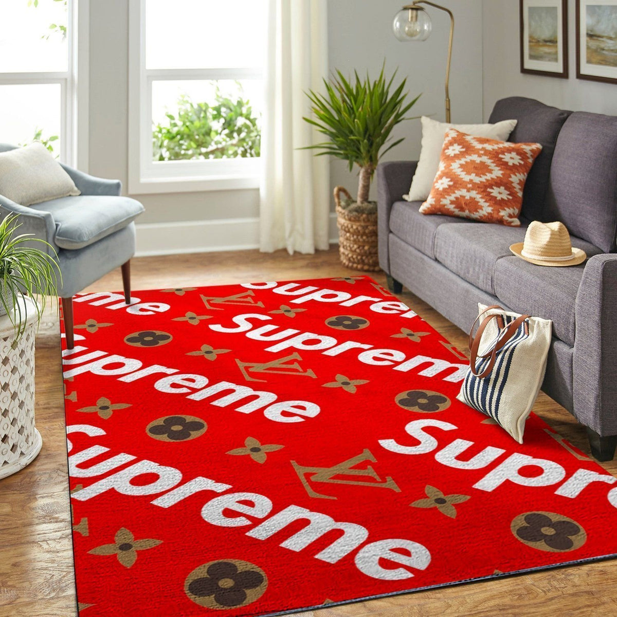 LV Logo Rug Hypebeast Living Room Bedroom Carpet Fashion Brand