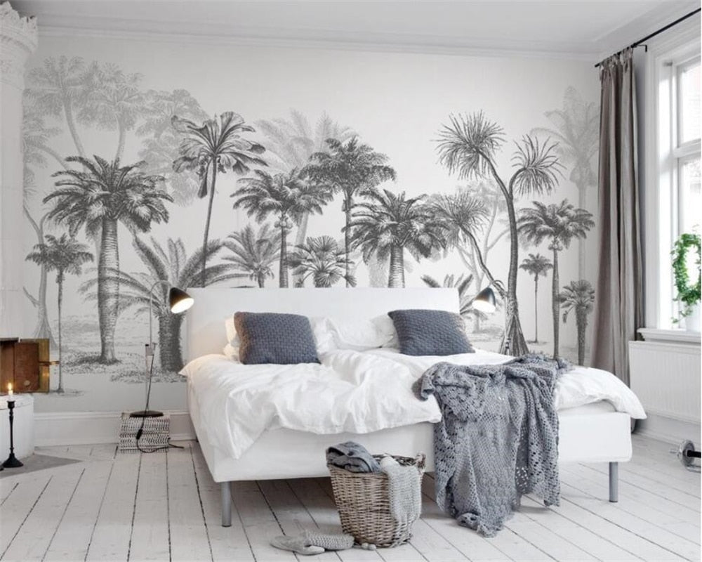 Black And White Forest Vintage Retro Wallpaper Island Style Art Mural