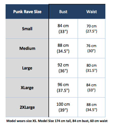 tableau des tailles punk rave y-670