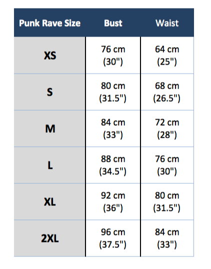 Punk rave y-655 size chart