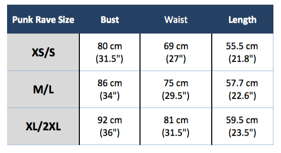 punk rave wt-495 size chart