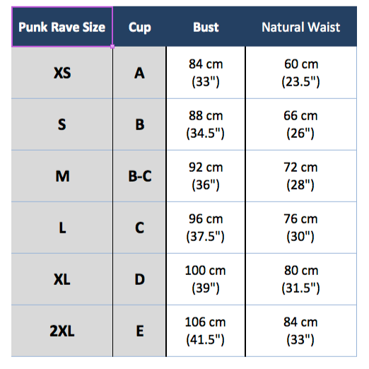 punk rave y-733 size chart