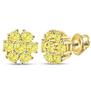 10kt Yellow Gold Womens Round Color Enhanced Diamond Flower Cluster Earrings 1/2 Cttw