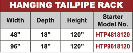 hanging tail pipe racking - specs