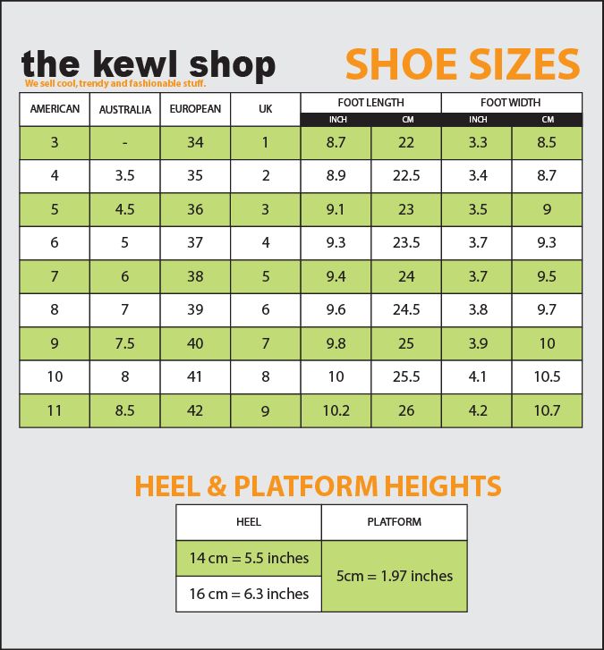 Shoes Table Chart