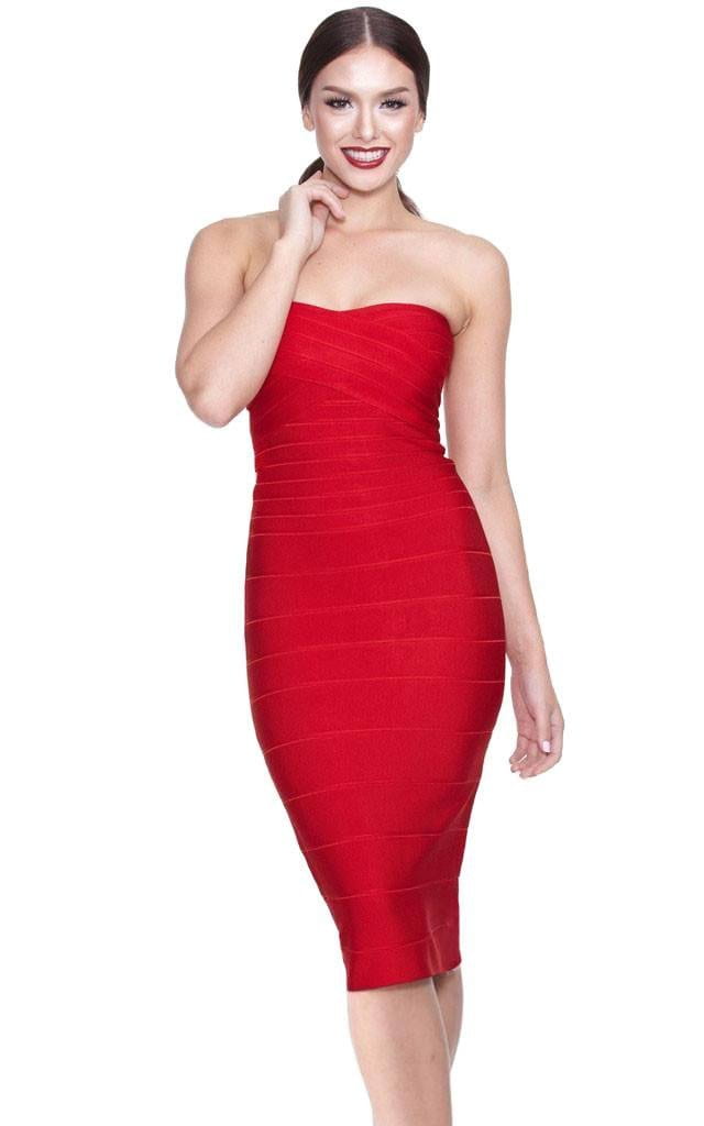 red bodycon dress strapless