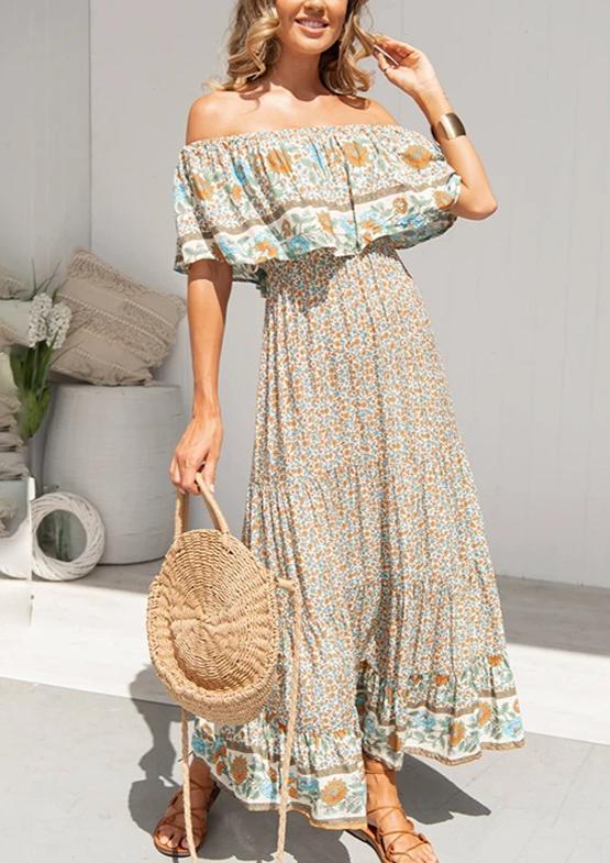 boho off the shoulder maxi dress