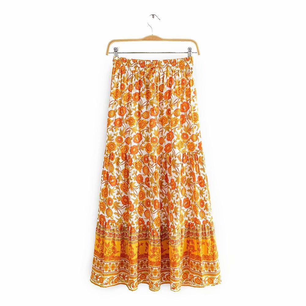 orange boho maxi skirt