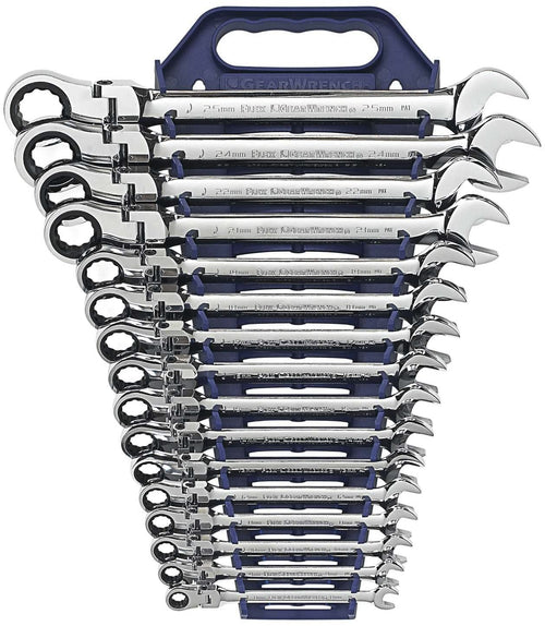 15PC) Metric Flex Head Ratcheting Combination Wrench