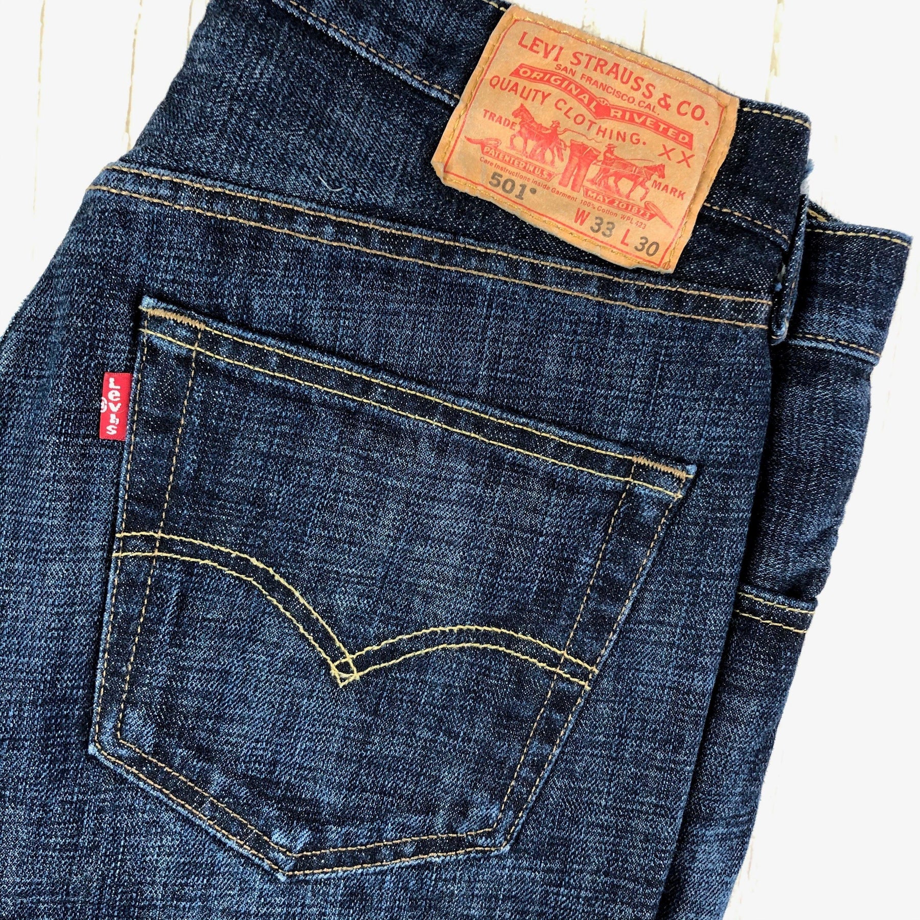 Dark Wash Mens Levis 501 Button Fly Jeans -Size 33/30 – Jean Pool