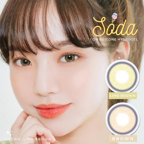 Silicone hydrogel soda on brown, lime brown contacts - monthly