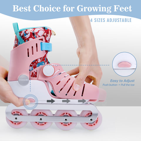 R1 pink roller skates are adjustable in size