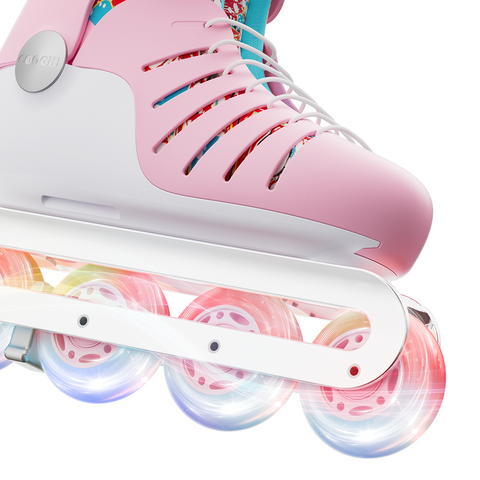 R1 pink roller skates with luminous silent wheels