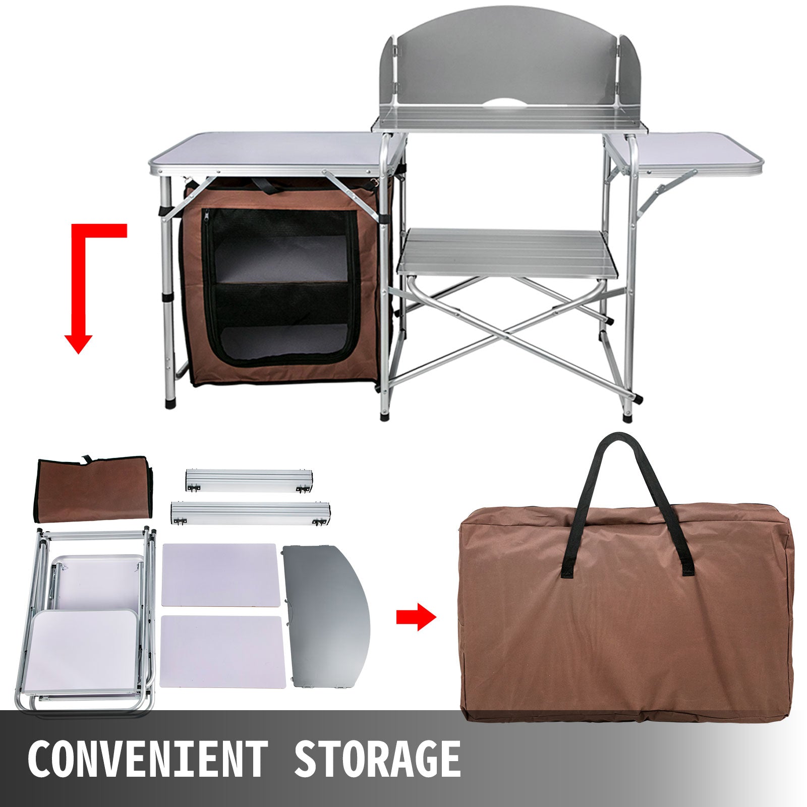 Camping Kitchen Table Picnic Cabinet Folding Cooking Storage Rack Port ...