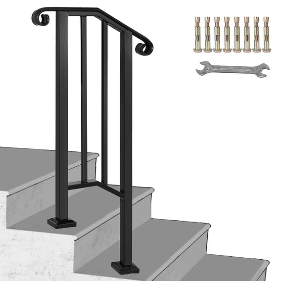 Fits 1 Or 2 Steps Iron Handrail Picket Stair Rail Matte Black Paver St ...