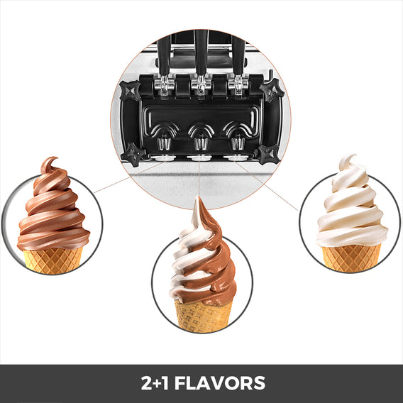2200w Commercial Soft Ice Cream Machine 3 Flavors 5 3 7 4gallons Hour