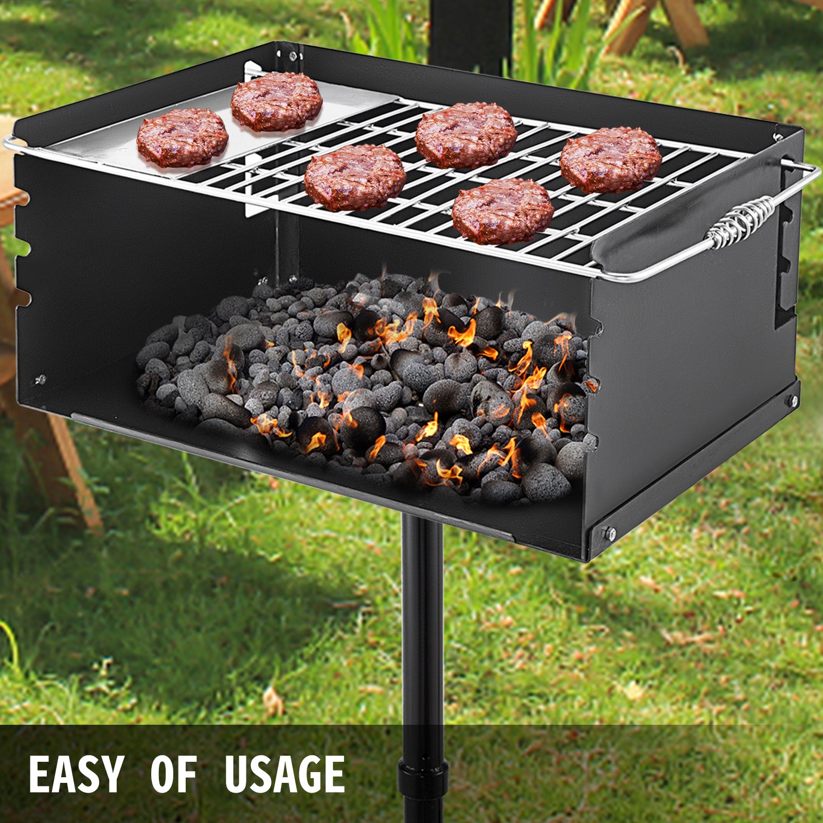 Single Post Park Charcoal/ Wood Steel Cooking Bbq Picnic Camping Grill â Vevor US