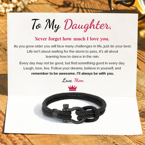 To My Daughter, I Will Always Be With You Nautical Bracelet with printed message card