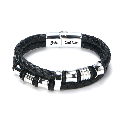 To The Best Dad Ever Leather engraved Bracelet on a white background