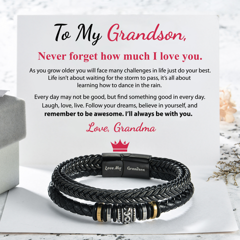 To My Grandson, 'I Will Always Be With You' Double-Row Bracelet on top of a SVANA Design message card