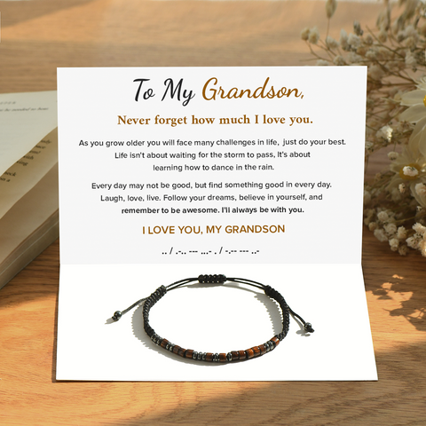 To My Grandson, I Love You Morse Code Bracelet on a SVANA Design message card