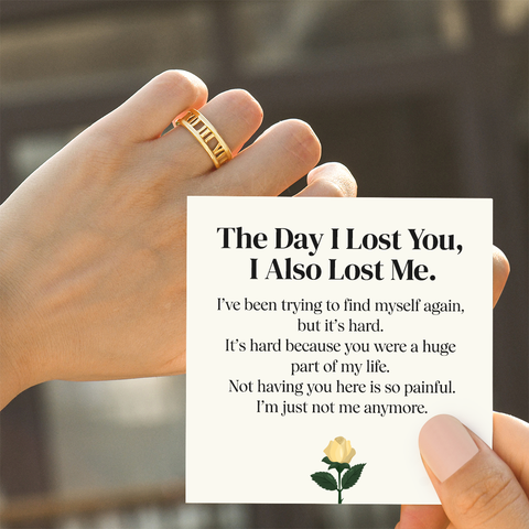 Personalized Roman Numerals Memorial Ring with a meaningful message card