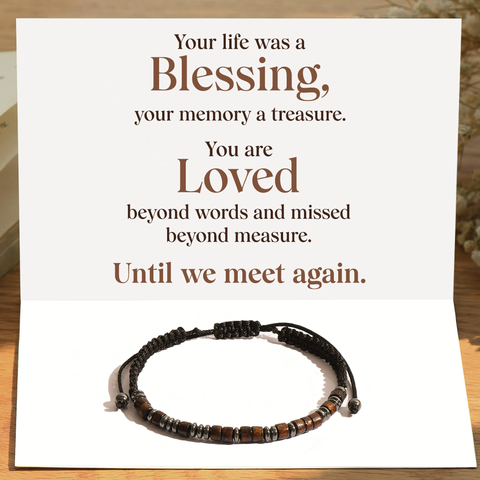 Until We Meet Again Memorial Morse Code Bracelet with a heartwarming message card