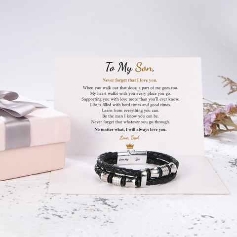 To My Son, I Will Always Love You Bracelet on top of a heartfelt note