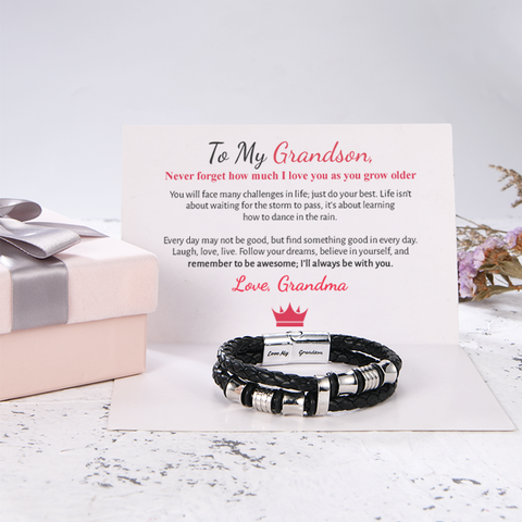 To My Grandson, I Will Always Be With You Kids Bracelet on top of a heartfelt note