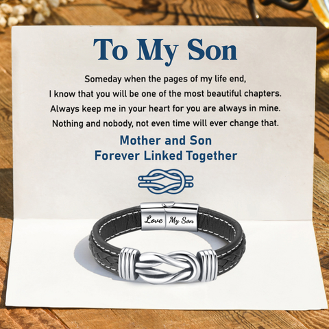 Mother and Son Braided Leather Bracelet with a message card for your son