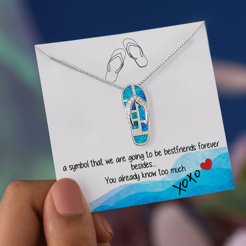 To My Best Friend Flip Flop Necklace on a personalized message card