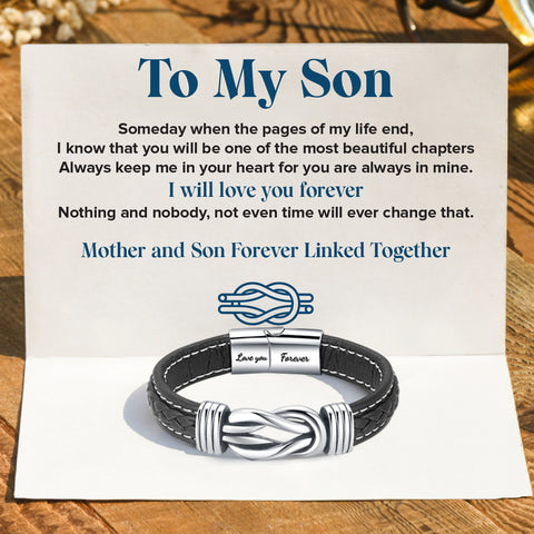 To My Son Love You Forever Linked Braided Bracelet on a personalized card