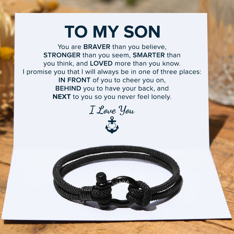 black nautical bracelet on a personalized message card