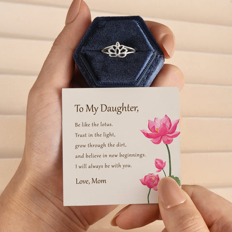 To My Daughter, Lotus Ring with Hexagon Box and a personalize paper card