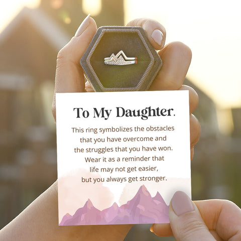 To My Daughter The Climb Pave Mountain Ring with a SVANA Design message card