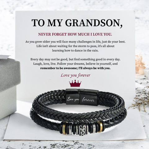 To My Grandson Love You Forever Bracelet on top of a heartfelt note