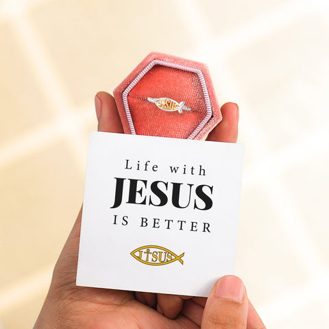 Jesus Ring on a red gift box
