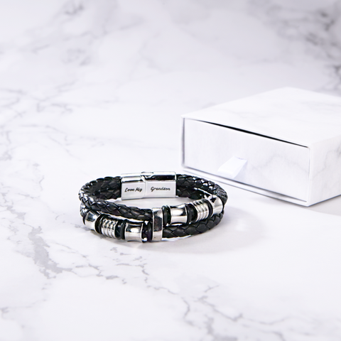 I Am So Proud Of You - Grandson Bracelet on a white marble background with a white box