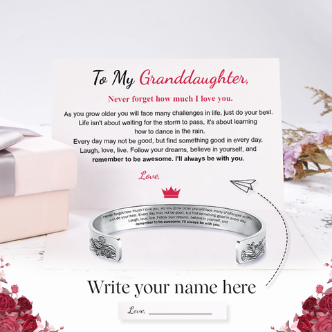 To My Granddaughter, I Will Always Be With You Bracelet (With Customizable Card) on a white background with personalized message