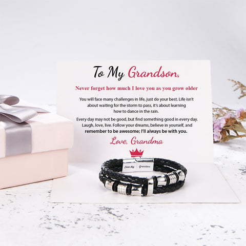 To My Grandson, I Will Always Be With You Bracelet on top of SVANA design message card