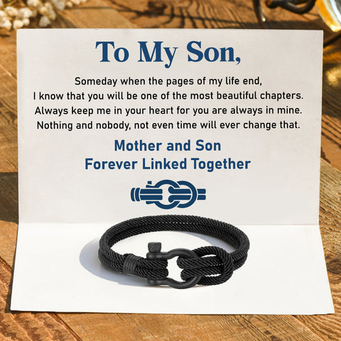 Mother and Son Forever Linked Together Nautical Bracelet with personalize message card for your son