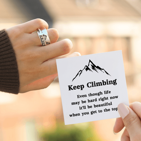 Keep Climbing Silver Spinner Ring with heartwarming quote