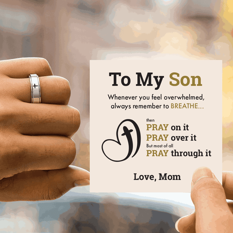 To My Son Pray Through It Fidget Cross Ring  with customize  paper message card