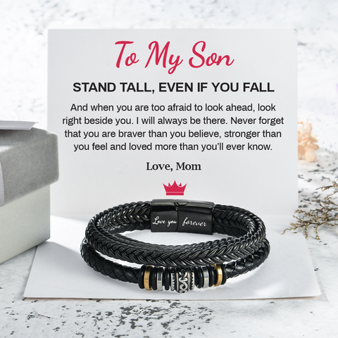 To My Son, Stand Tall Double-Row Bracelet on a white personalized message card