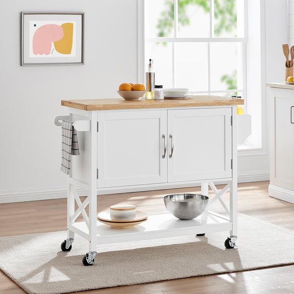 Hampton style kitchen trolley with two doors and one bottom shelf 