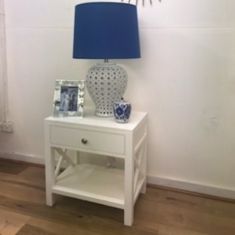 Blue Lamp Lattice Tall White Table