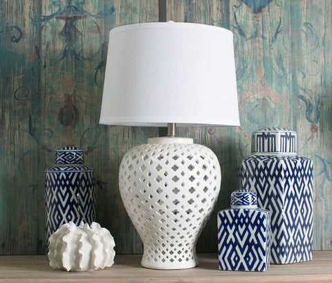 Lattice Tall White Table Lamp On Display Decorated Aussie Space