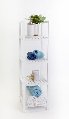Four shelves to organise bathroom items
