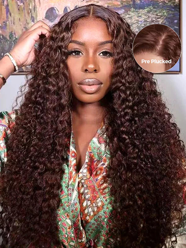 #4 Chocolate Brown Pre Cut Glueless Lace Water Wave Wear Go Wig